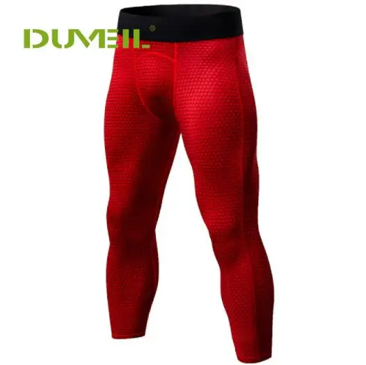 DUVEIL PRO обтягивающие штаны для бега потливые быстросохнущие брюки мужские компрессионные 7 брюки с 3D принтом фитнес-брюки для упражнений - Цвет: Red