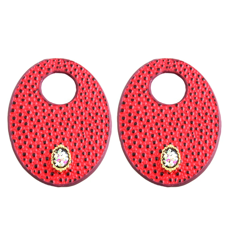 Висячие большие серьги богемные многоцветные овальные кожаные аксессуары камни