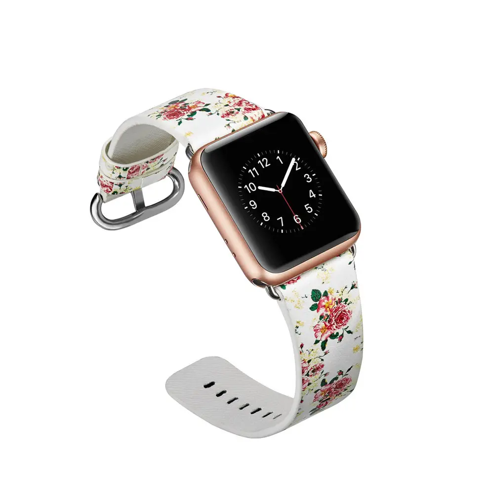 Весенний цветок кожаный ремешок для наручных часов Apple Watch серии 1/2/3/4/5 44 мм, 42 мм, 40 мм, 38 мм, версия Сельский Цветочный браслет для наручных часов iWatch, ремешок