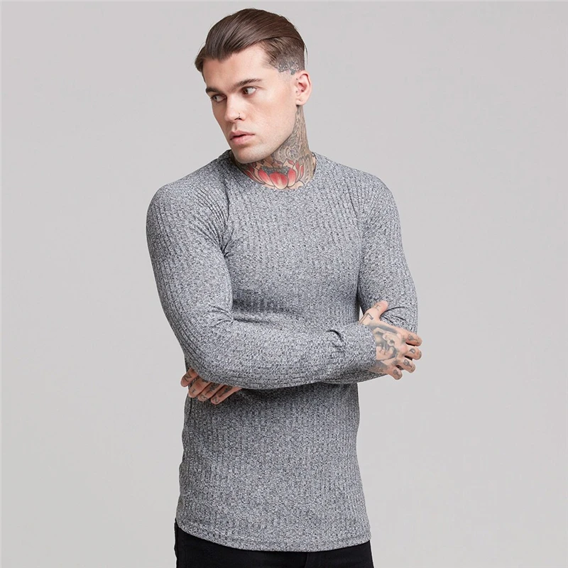 Machinefitness, новинка, осенние свитера, мужские, тонкие, пуловеры, одноцветные, на каждый день, о-образный вырез, длинный рукав, трикотаж, облегающий Топ, мужские M-2XL