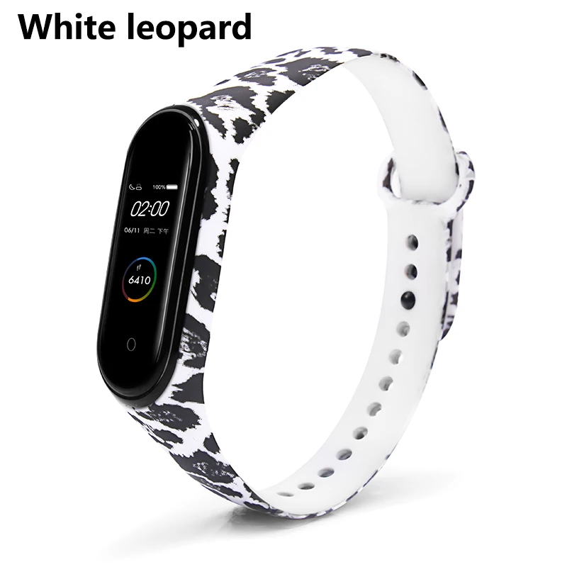 White Leopard Сменные ремни BOORUI для mi band 4, ремешок на запястье для xiaomi mi band 3, спортивный силиконовый браслет для xiaomi mi band 3/4 - Цвет: White Leopard