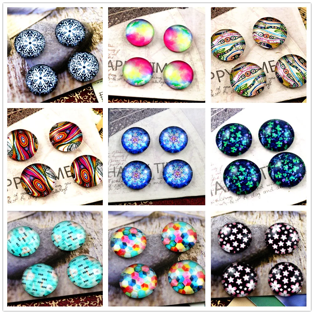 

Hot Sale 20pcs/lot 9 Types 12mm Handmade Photo Glass Cabochons