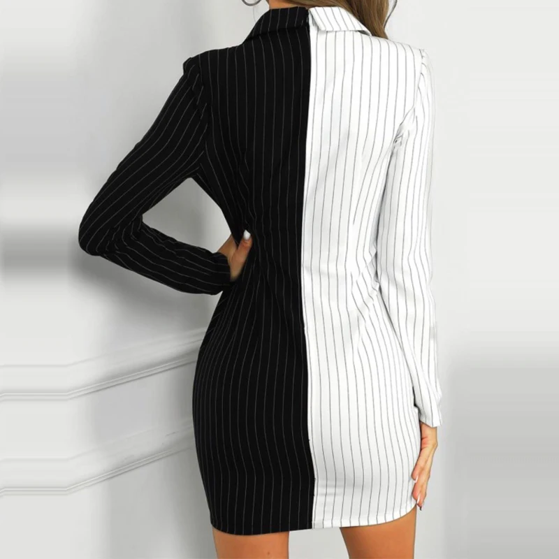 Женское офисное платье блейзер с V образным вырезом и длинным рукавом|Женские