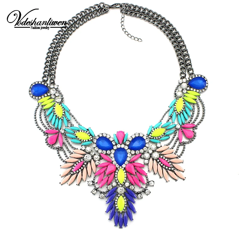 Vodeshanliwen 2016 Горячая Распродажа красочные хрустальные большие ожерелья и кулоны