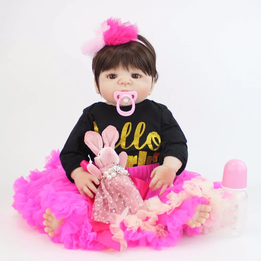

55cm Full Silicone Reborn Baby Doll Toy Like Real Girl Boneca Vinyl Newborn Toddler Princess Babies Bebe Bathe Toy Birthday Gift