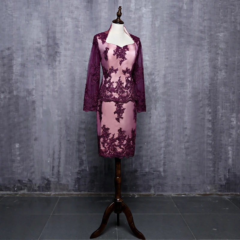 Платья для матери невесты Красные кружевные платья длиной до колена с рукавом 3/4