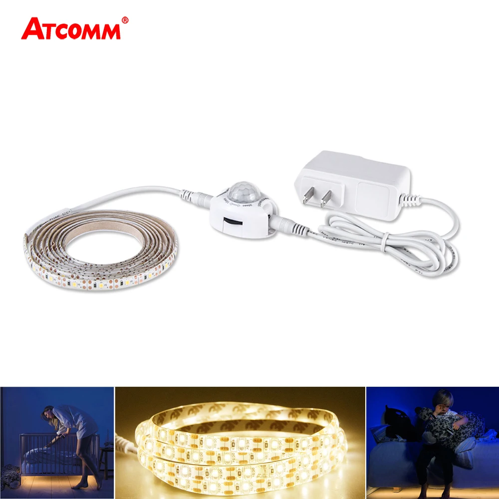 5m PIR Motion Sensor LED Strip Light  DC 12V IP65 Waterproof 1m 2m 3m 4m 5m LED Under Cabinet  Closet Lamp With Power Adapter