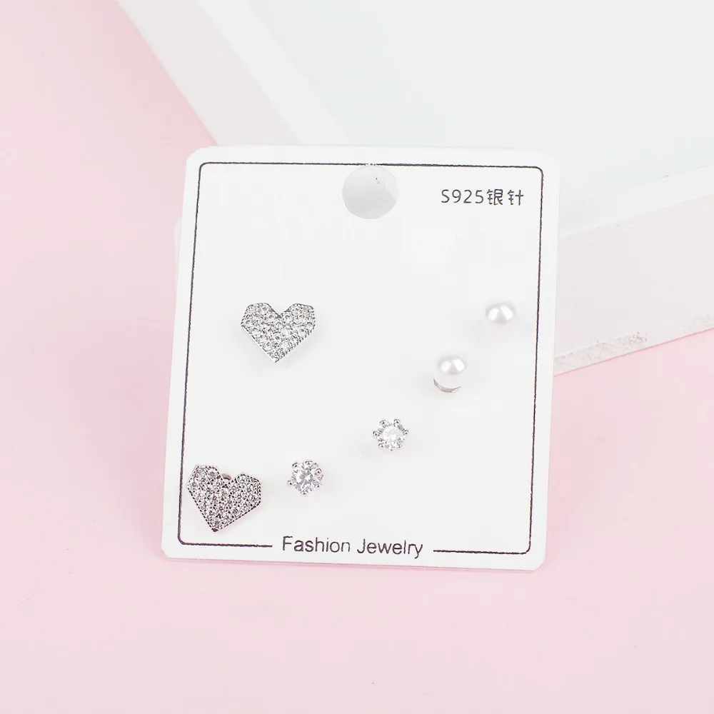 Серьги гвоздики с фианитами 6 шт./компл.|Серьги-гвоздики| |