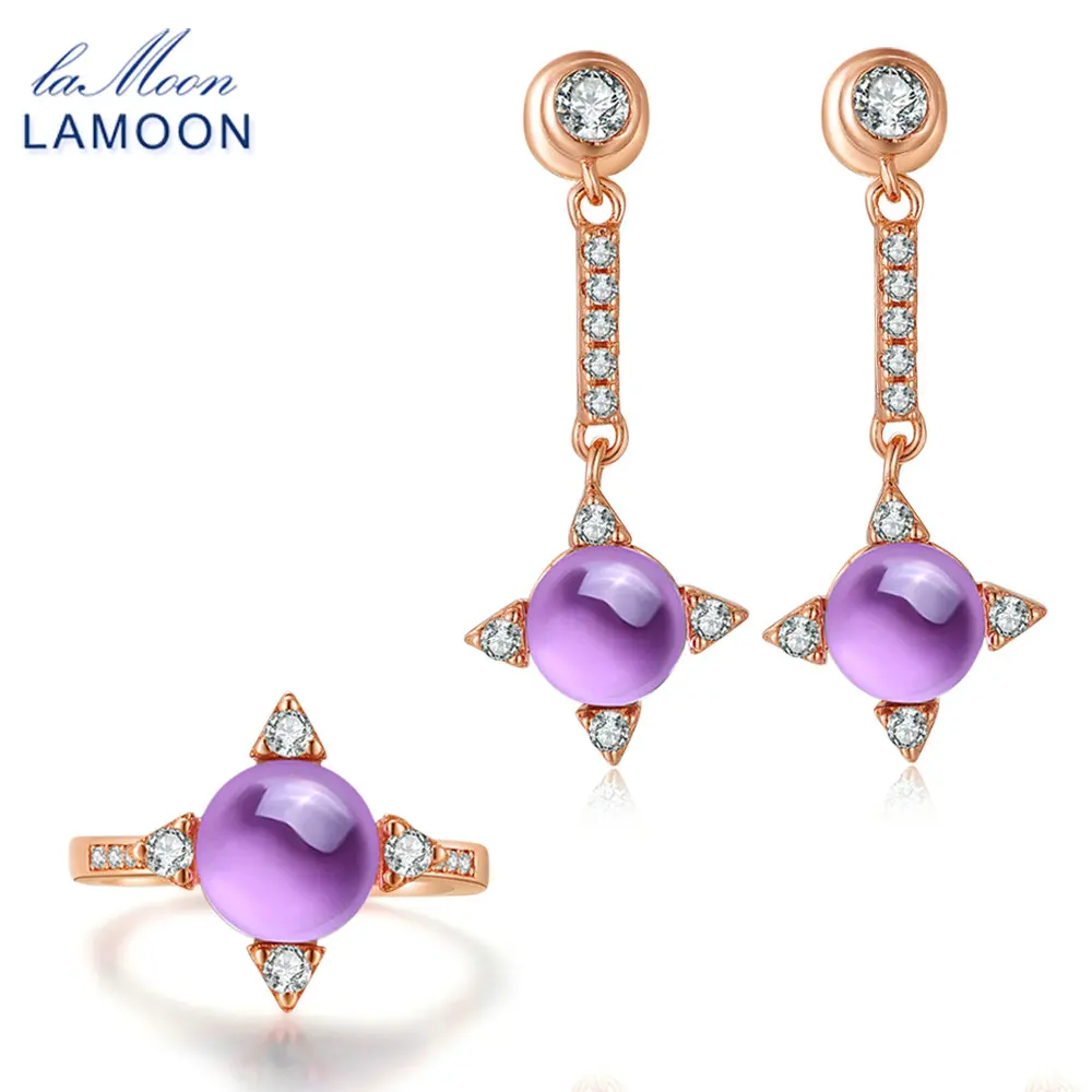 Комплект из колье и серёг с натуральным аметистом 925 карата|jewelry sets|set fashionset for women |