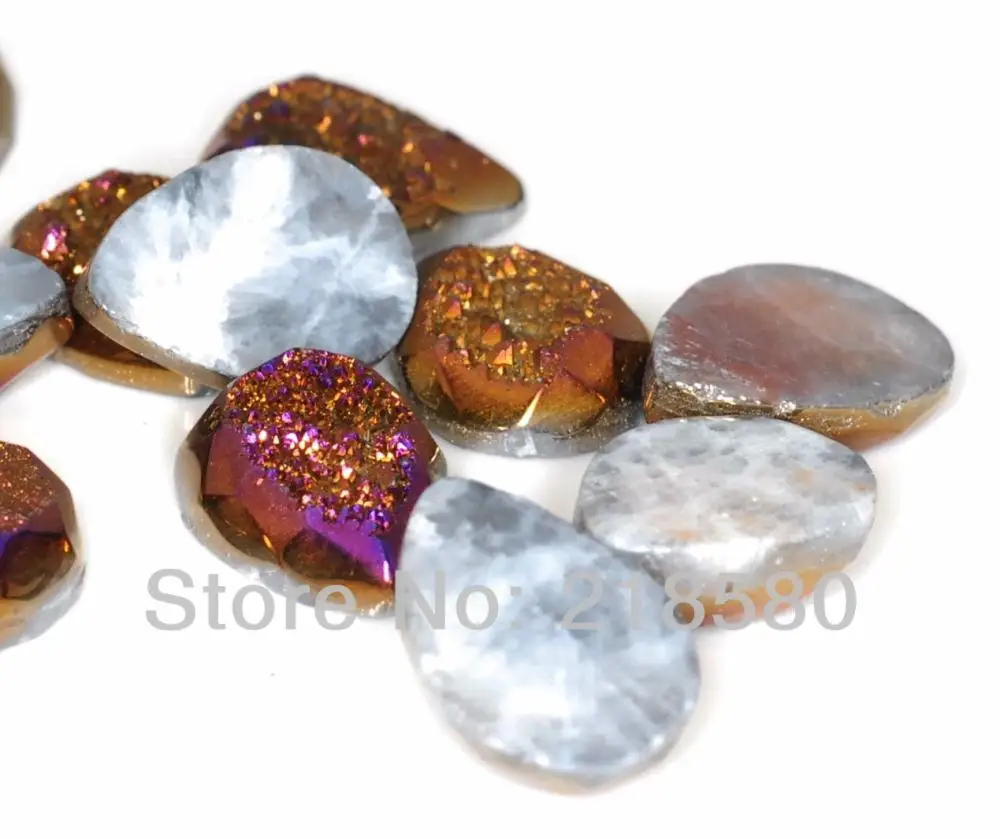 

H-DCB54 25pcs Faceted Purple Titanium Quartz Pear Shape Drusy Druzy Cabochon Beads 10mmx14mm