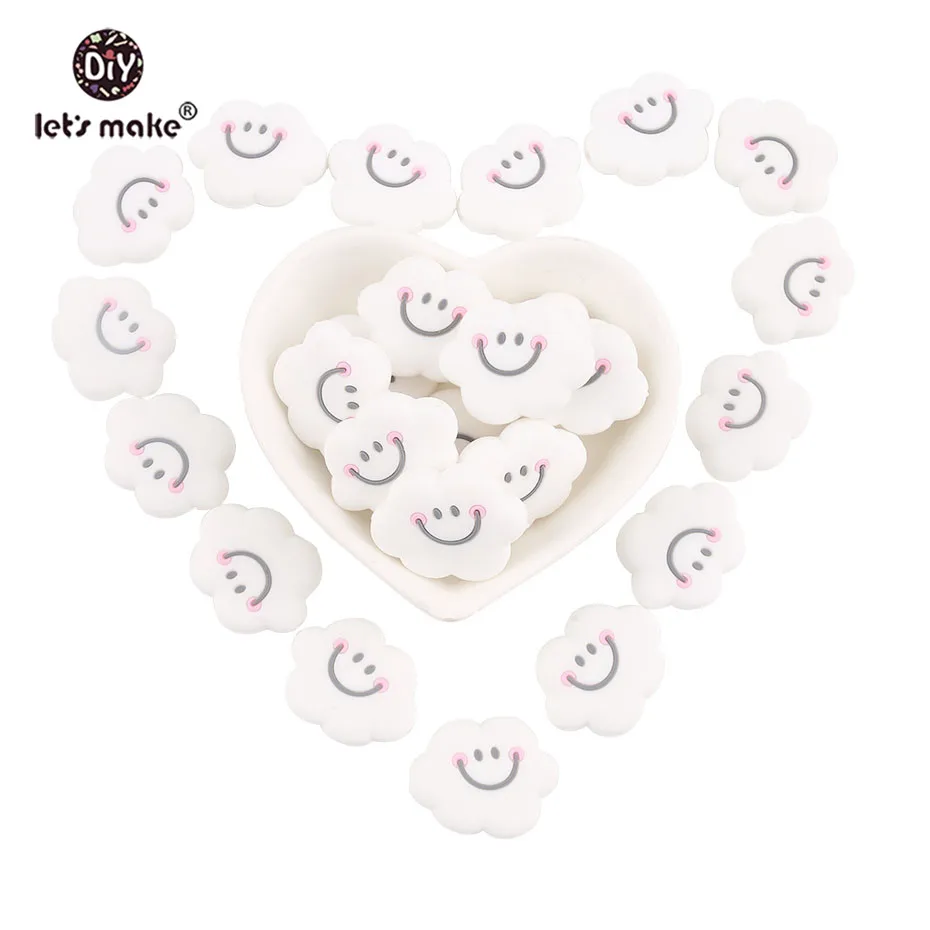 Let's Make Baby Teether 5pcs Smiling Cloud Shape Perle Silicone Beads Food Grade Materials DIY Crafts Shower Gift Baby Products