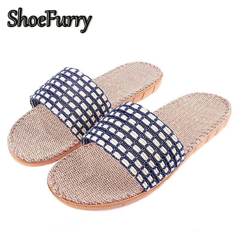 

ShoeFurry Casual Shoes Men Home Flax Slippers Breathable Sweat Linen Sandals Flip Flops Male Summer Indoor Bath Slippers Shoes