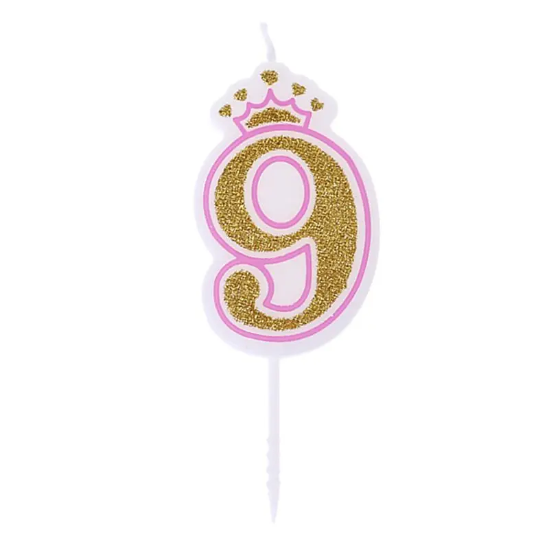 Pink 9 Сверкающие Серебристые короны на день рождения свечи для детей день рождения номер свечи для торта Декор - Цвет: Pink 9