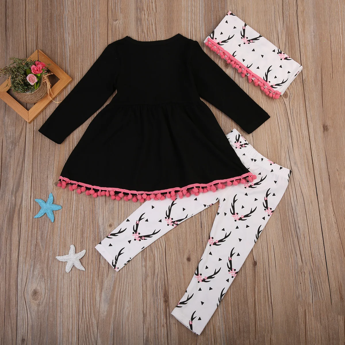 Милая одежда для маленьких девочек из 3 предметов платье мини-кисточка + штаны с