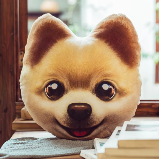 Pomeranian Подушка в форме головы собаки мягкая подушка для животных плюшевая собака хаски корги собака померанский диван кресло Декор поясничная подушка 45 см - Цвет: Pomeranian
