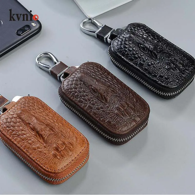 

2019 Men Genuine Leather Key Wallets Unisex Zipper Cow Leather Bag Key Wallets Man High Fashion Crocodile pattern Key Case Hot