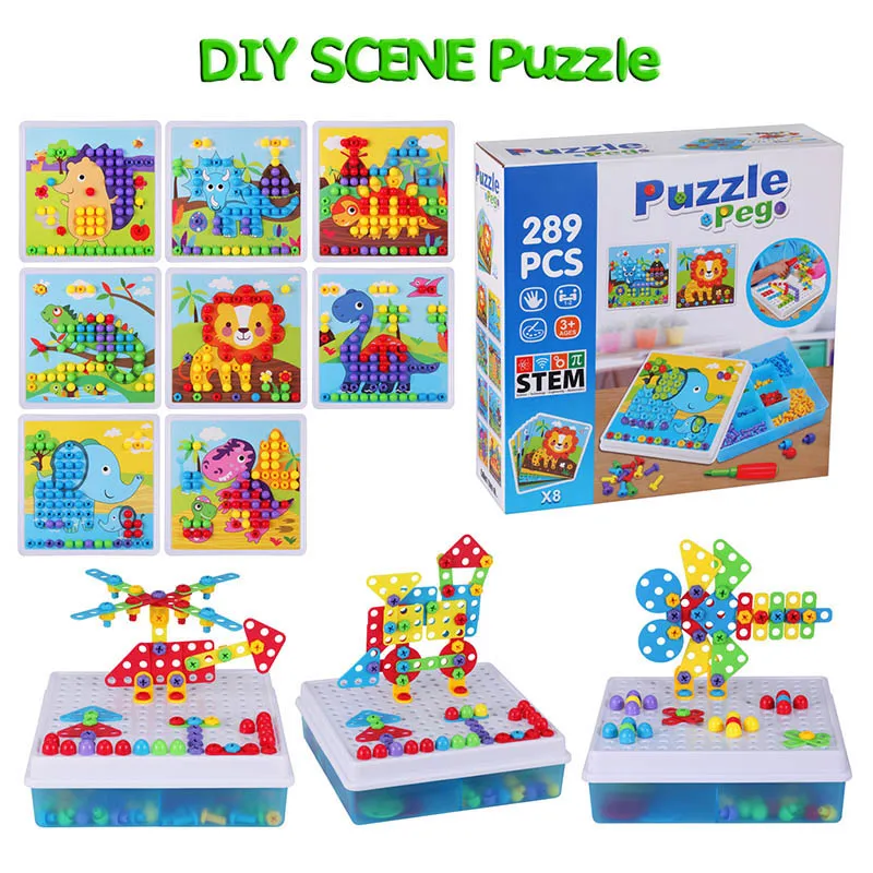 289Pcs Drill Screw Group Toys Nut And Mushroom Nail 2 In 1 DIY Disassembly Puzzle Toys Children STEM Educational Toys Kids Gifts
