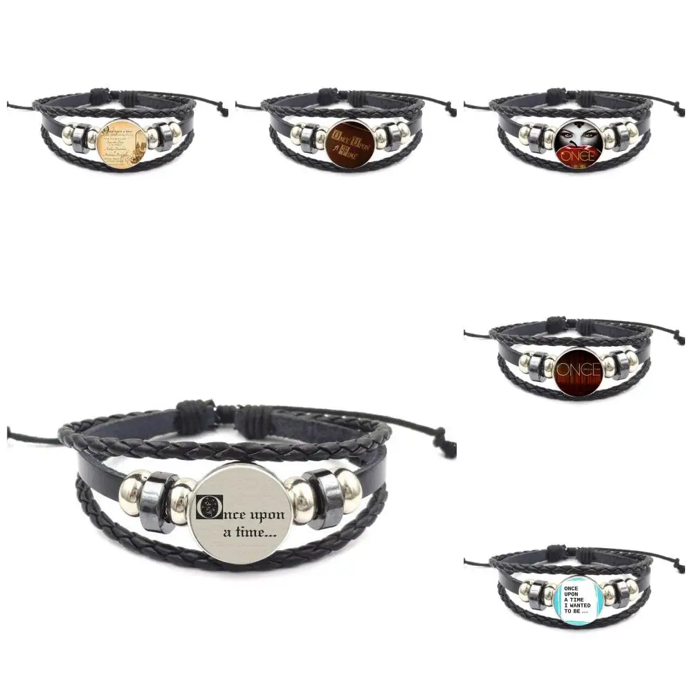 Женский кожаный браслет кабошона модный из черного стекла для подарка на