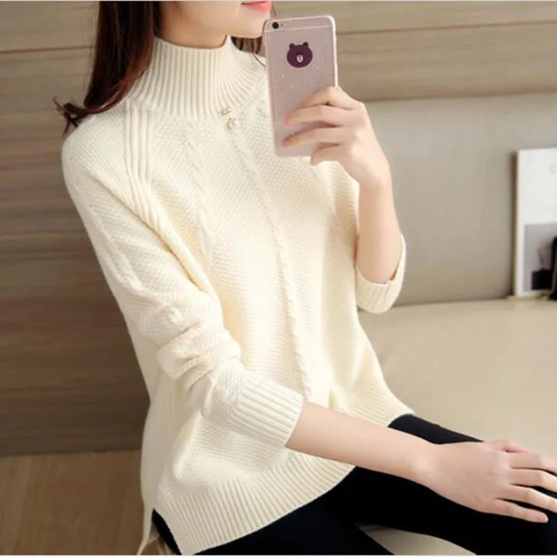 Pearl Beaded knitted Jumper Womens 2018 Autumn Winter Fashion Long Sleeve Women Sweaters and Pullovers Female Turtleneck | Женская