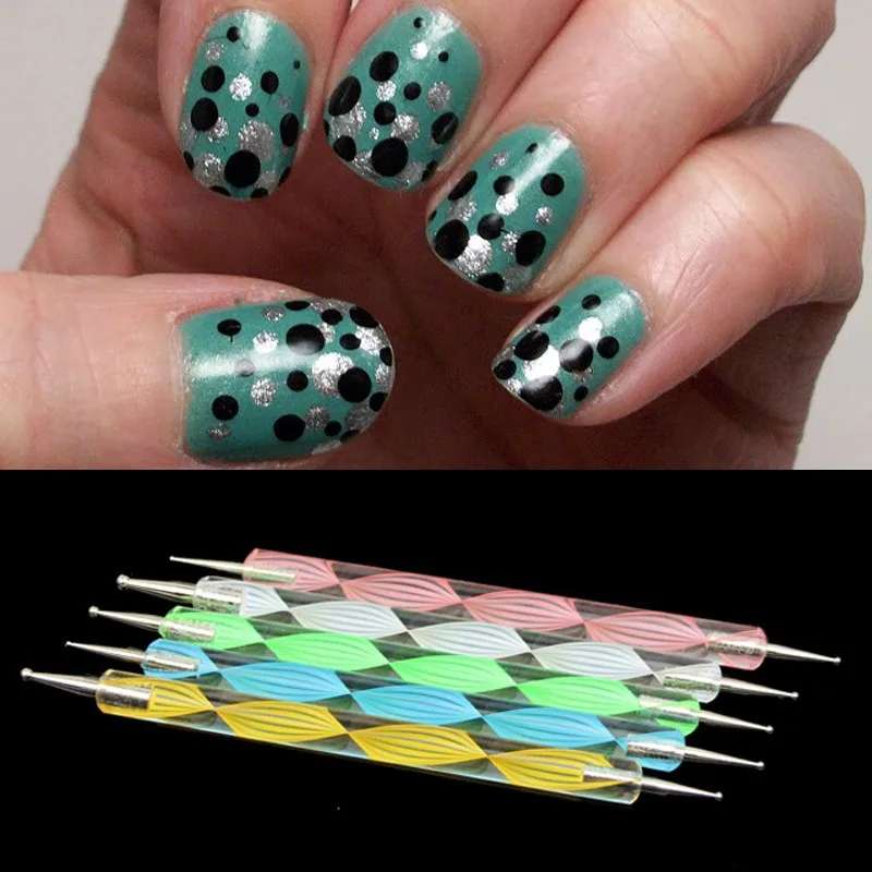 5 шт 2Way Nail Art точечные ручки Лак для ногтей ручка роспись под мрамор точечный инструмент DIY Инструменты для дизайна ногтей Красота дрель точечная ручка алюминий