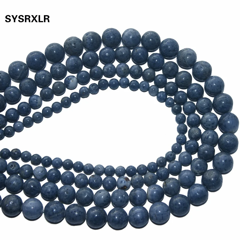 Оптовая продажа Новые Фигурки круглые синие коралловые бусины из натурального