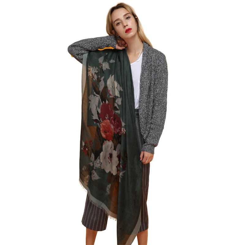 FS428 1 FS Foulard Femme цветочный принт хлопок лен хиджаб шарф шарфы для женщин дамы длинные зимние пашмины Шали Обертывания тонкий атлас осень - Цвет: FS428 1