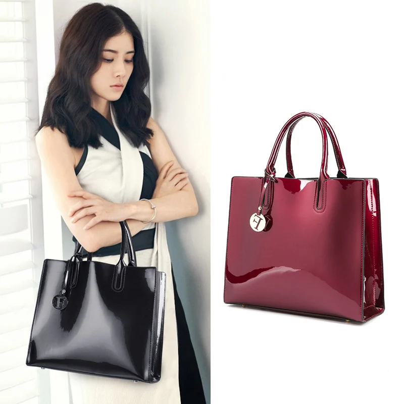 2017 модные однотонные женские сумки из лакированной кожи Женские Простые