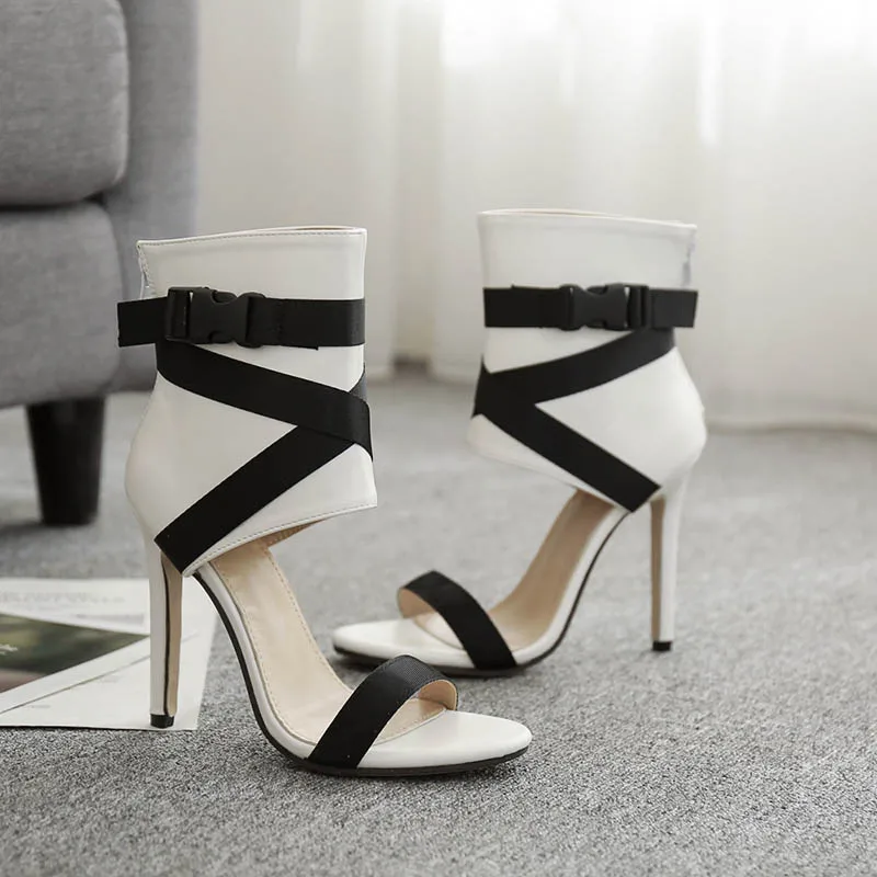 COSIDRAM Women Gladiatoe Peep-toe Super High Thin Heel 12CM Sandals 2018 Flock Female Fashion Cross Tied Summer Shoes SNE-130 | Обувь