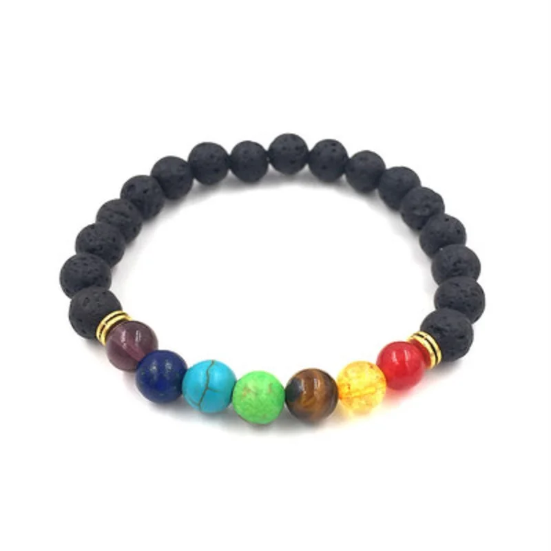 Chakra beads Мода 7 Браслет Чакра Йога браслет целебный баланс сверхъестественная Лава камни для рейки бусины браслет, женская бижутерия - Окраска металла: Chakra beads
