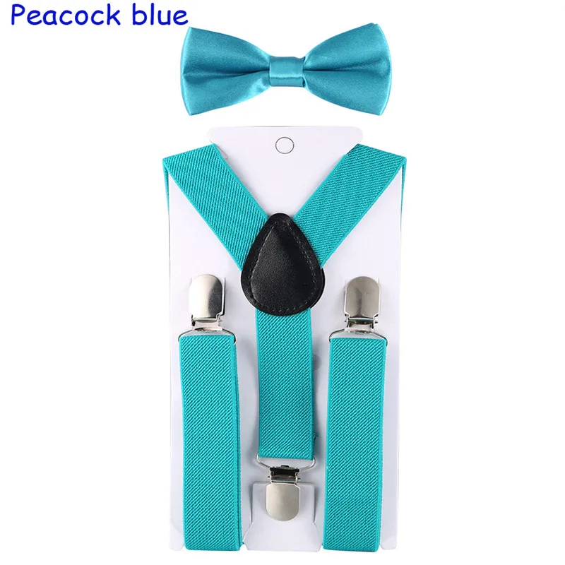Fashion Kids Suspenders with Bowtie Children Bow Tie Set Boys Braces Girls Adjustable Suspenders Baby Wedding Ties Accessory - Цвет: Peacock blue