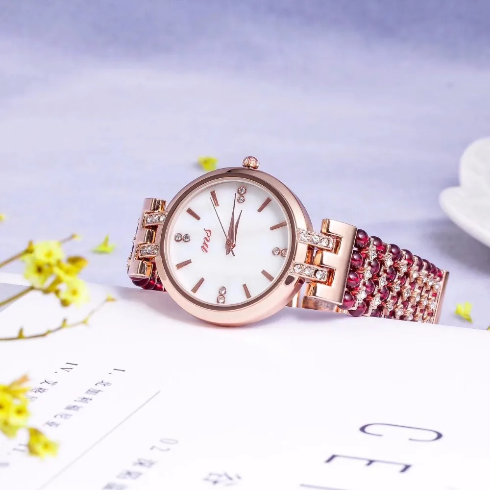 Браслет из натурального граната и часы 33 мм ювелирные изделия сделай сам для