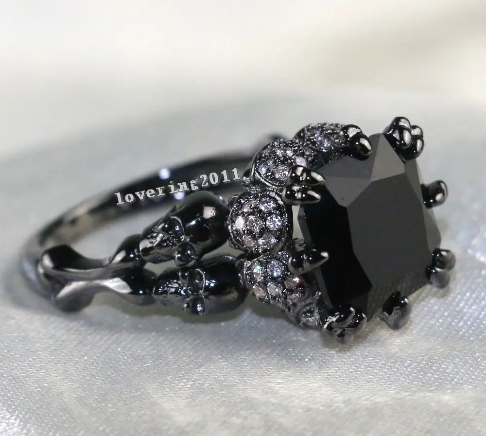 Женское кольцо с имитацией камней 10 карат 8 мм|black gold|band ringskull ring |