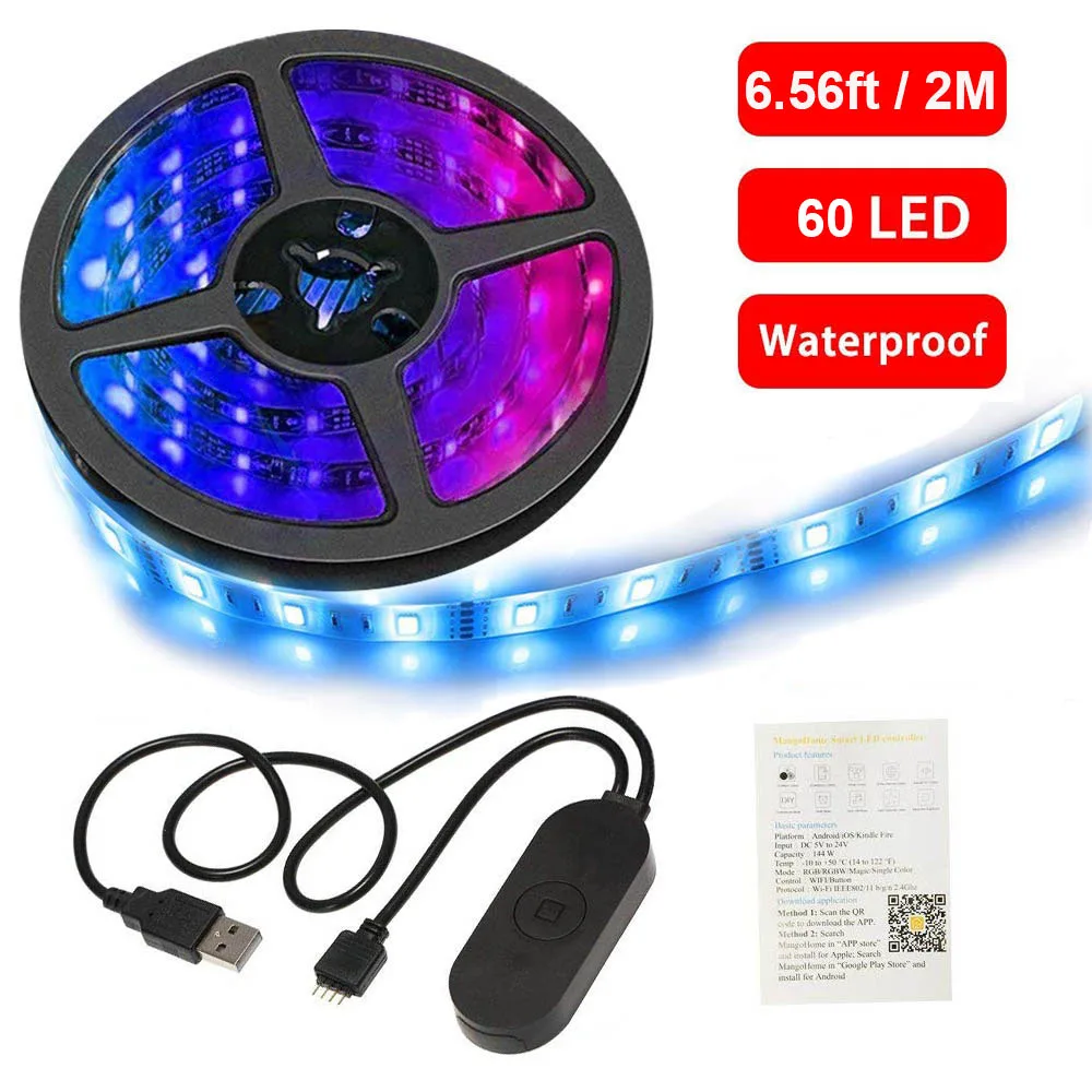 Smart Управление светодиодные полосы Wi Fi светодио дный RGB огни комплект 6.56ft 2 м 5050