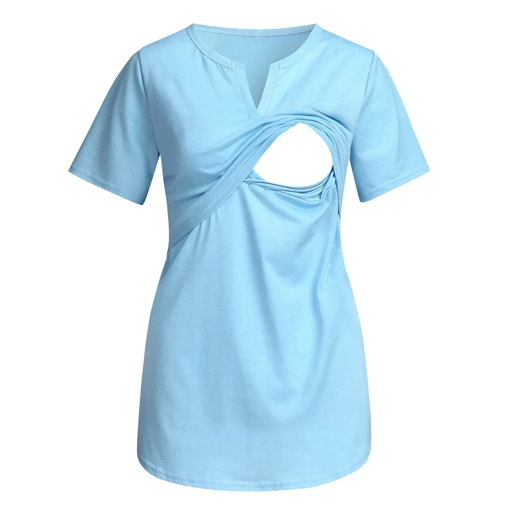 Для женщин беременности и родам топы Короткий рукав v-образным вырезом кормящих