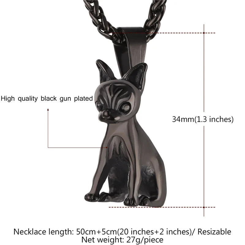 Колье с подвеской в виде собаки чихуахуа золотого/черного цвета из нержавеющей