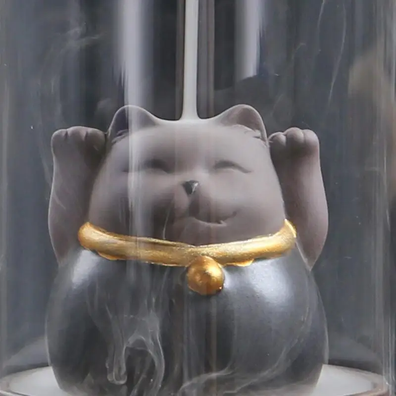 Керамическая японская курильница Lucky Cat прозрачная стеклянная крышка Водопад