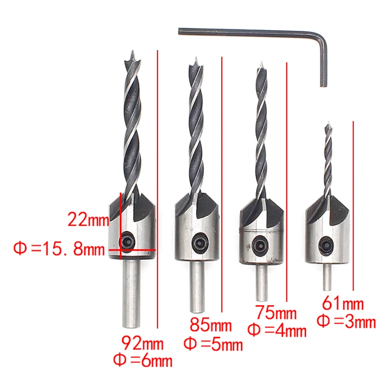 Новинка полезный набор сверл с зенкером 4 шт./лот развертка для деревообработки 5