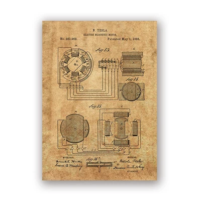 Чертеж патента Никола Тесла магнитного мотора на холсте от Walls Tale никола марш роковое свадебное свидание