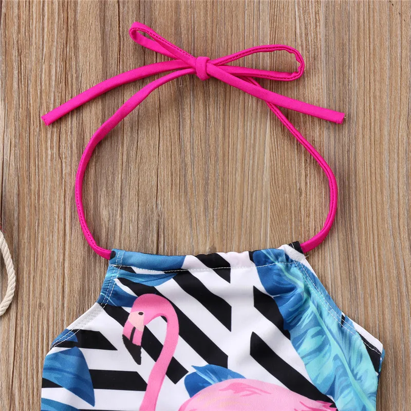 2018 детский купальник для девочек с изображением фламинго милый бикини хомутом