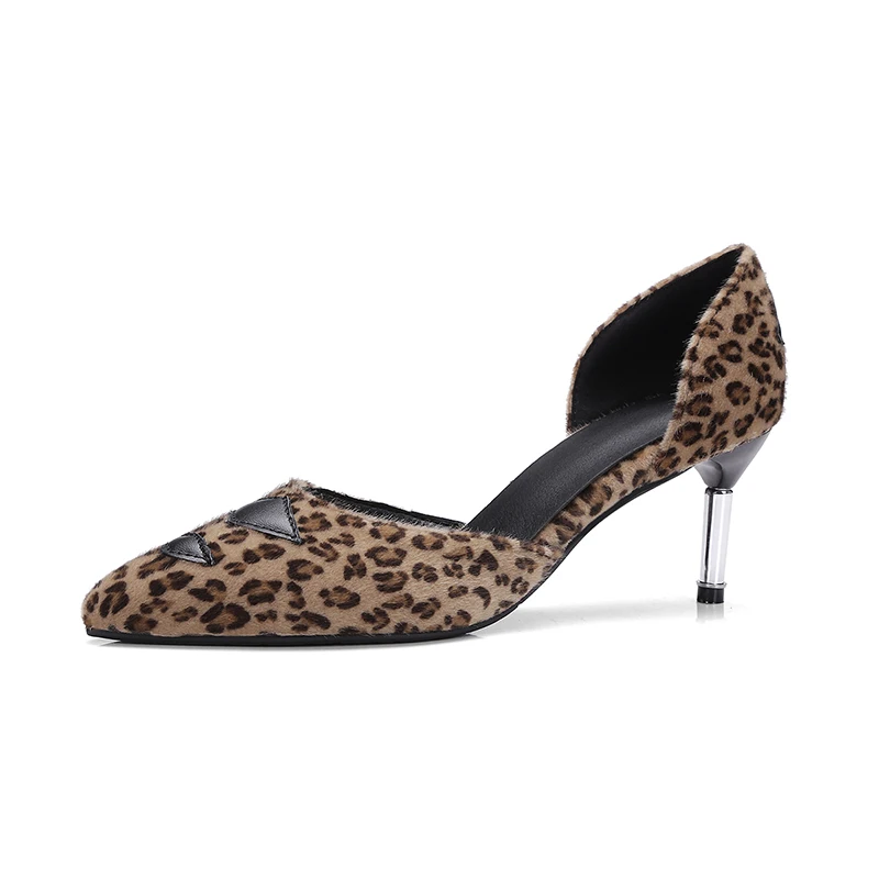 Leopard print Туфли на высоком каблуке с леопардовым принтом; женские пикантные туфли-лодочки; офисные женские туфли из флока с острым носком; удобные туфли на каблуке 6 см; sapato feminino; размеры 32-43 - Цвет: Leopard print