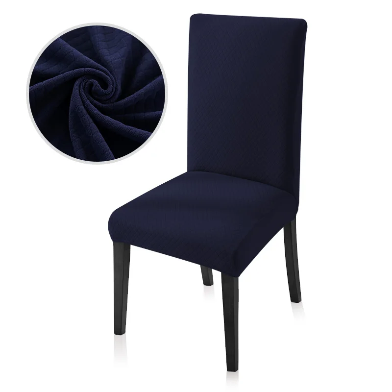 Navy blue Жаккардовые плотные эластичные чехлы на стулья из спандекса для столовой, гостиной, кухни, ресторана, свадьбы, декоративный стул, однотонные чехлы - Цвет: Navy blue