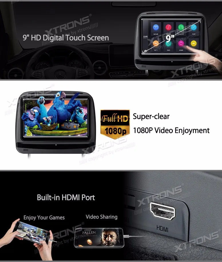 2x" сенсорный экран HDMI подголовник Автомобильный dvd-плеер Противоугонная Съемная плоская крышка монитор регулируемый экран ИК FM Подушка видео
