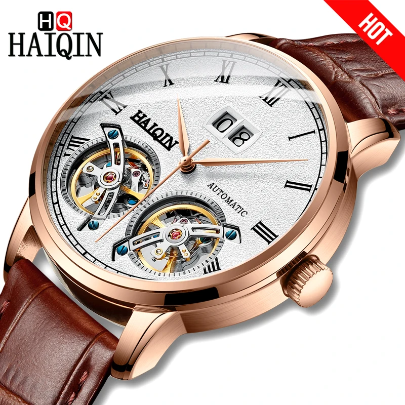 

HAIQIN Men's Watches Mechanical luxury watch double Tourbillon 50m Waterproof men Wrist watch Reloj Mecanico de hombres 2020
