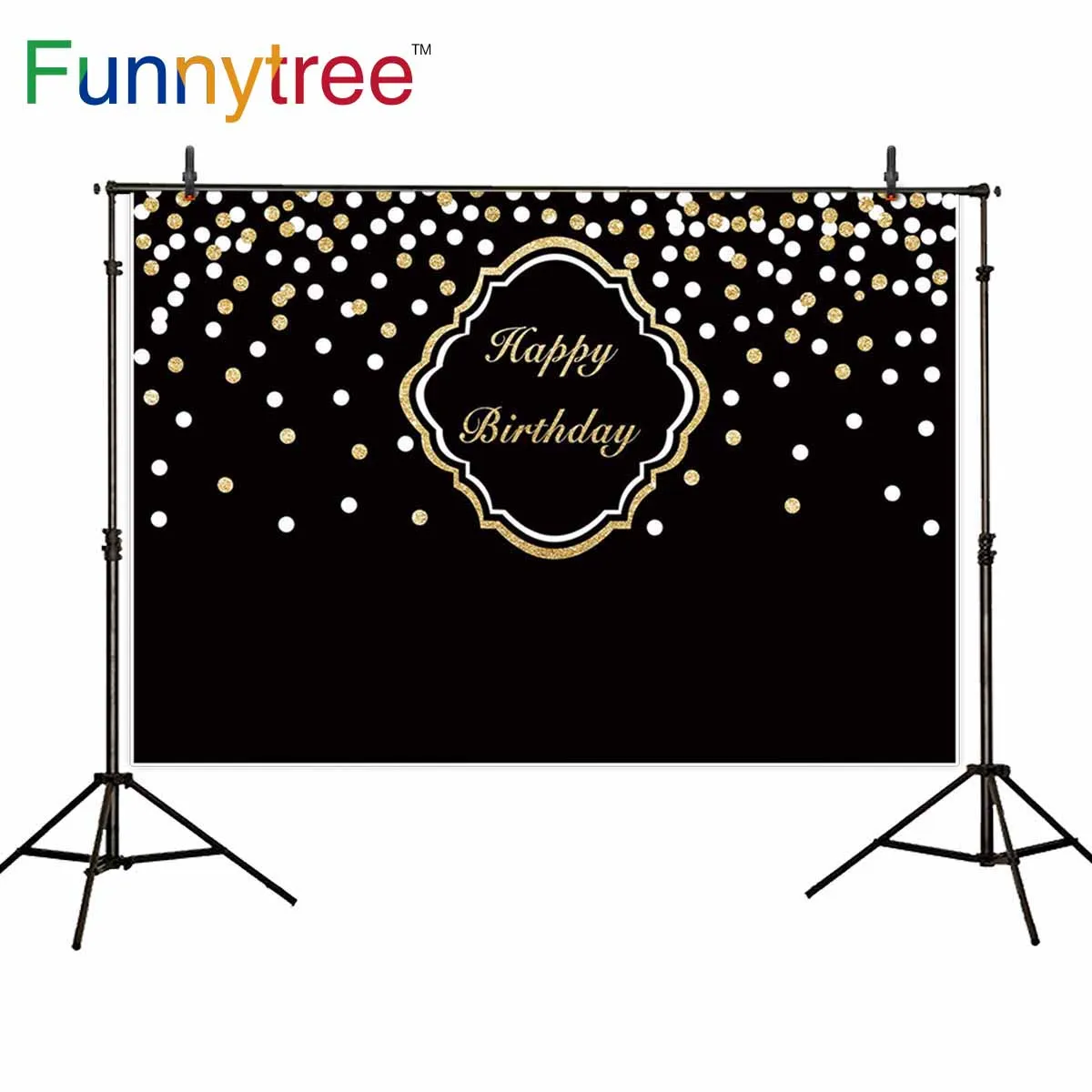 Фон для фотосъемки Funnytree черная Блестящий золотистый Серебристый рамка с пятнами