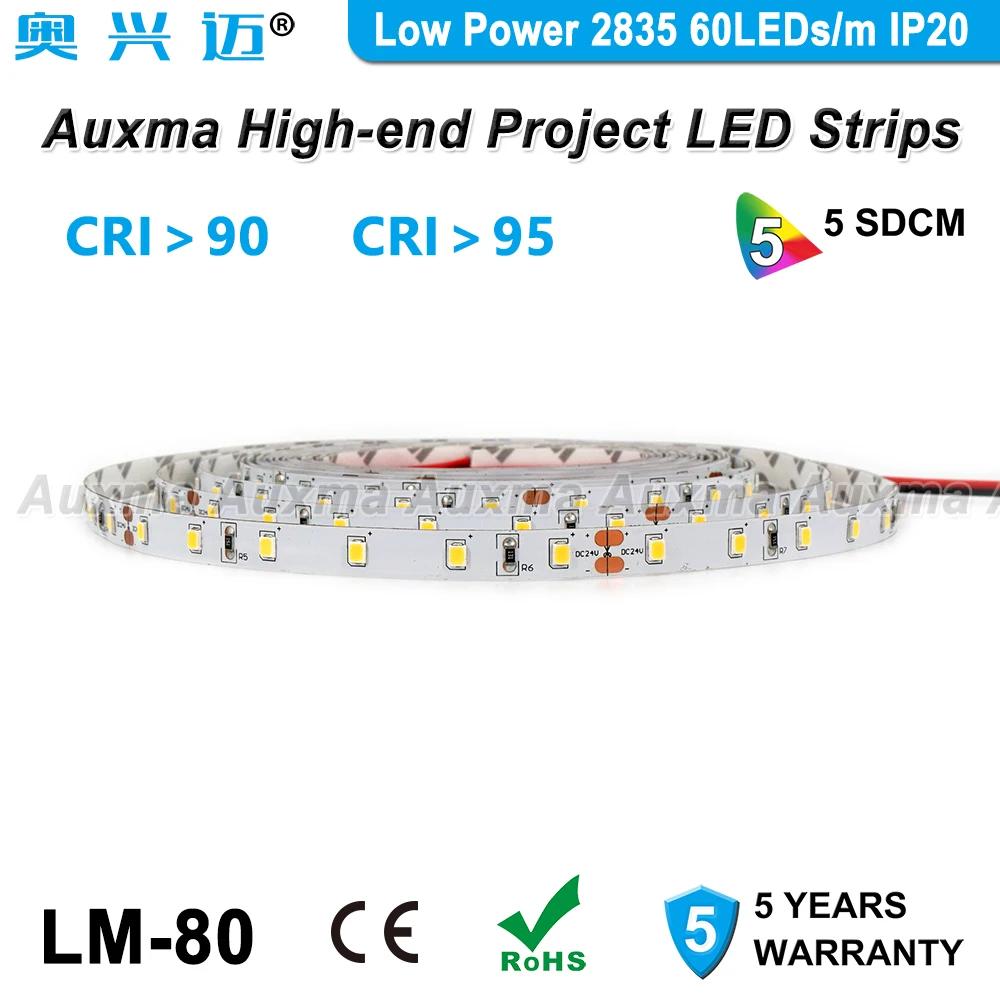 Низкая Мощность 2835 60leds/m Светодиодные ленты, CRI95 CRI90, IP20 DC12V/24 V, 4,8 Вт/м, 300 светодиодов/катушка, 5 м/катушка-водонепроницаемый, для в помещении, спальня