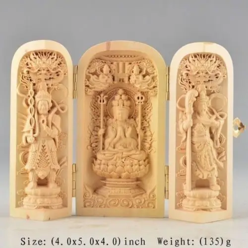 

BOXWOOD PURELY HANDWORK CARVED BUDDHA PRAYER AMULET BOX EXORCISM STATUE NR wooden handicraft