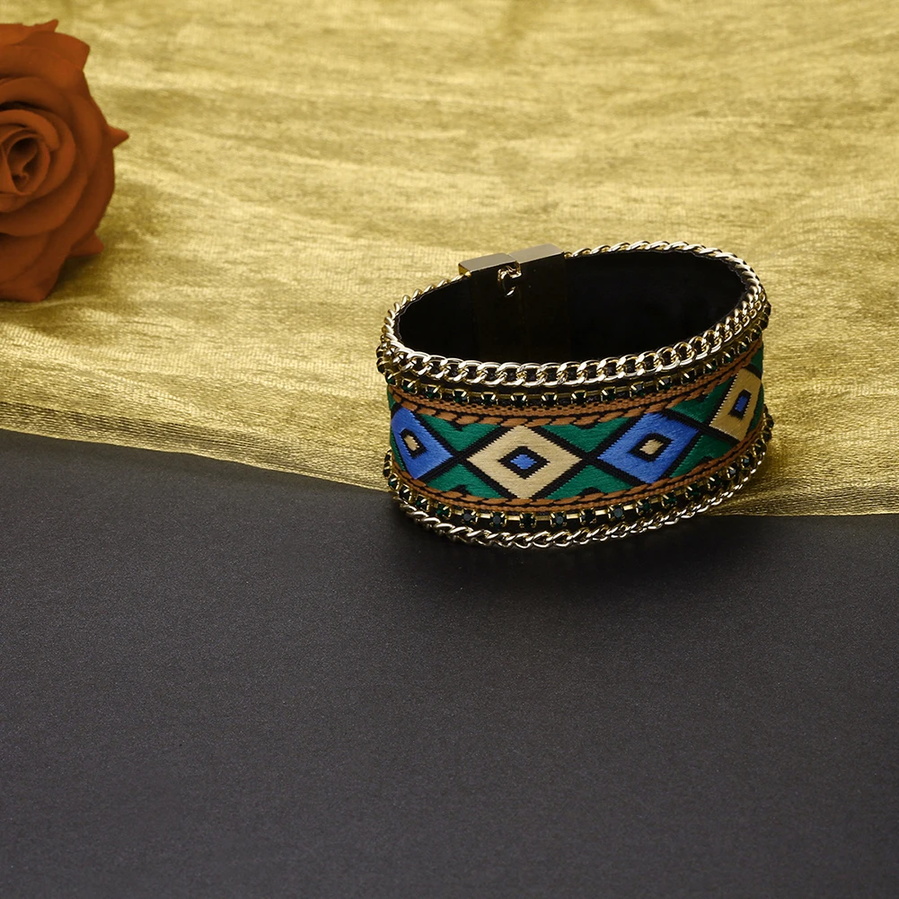Pulseira feminina чешские красочные Радуга Винтаж кожаный браслет магнитная Обёрточная