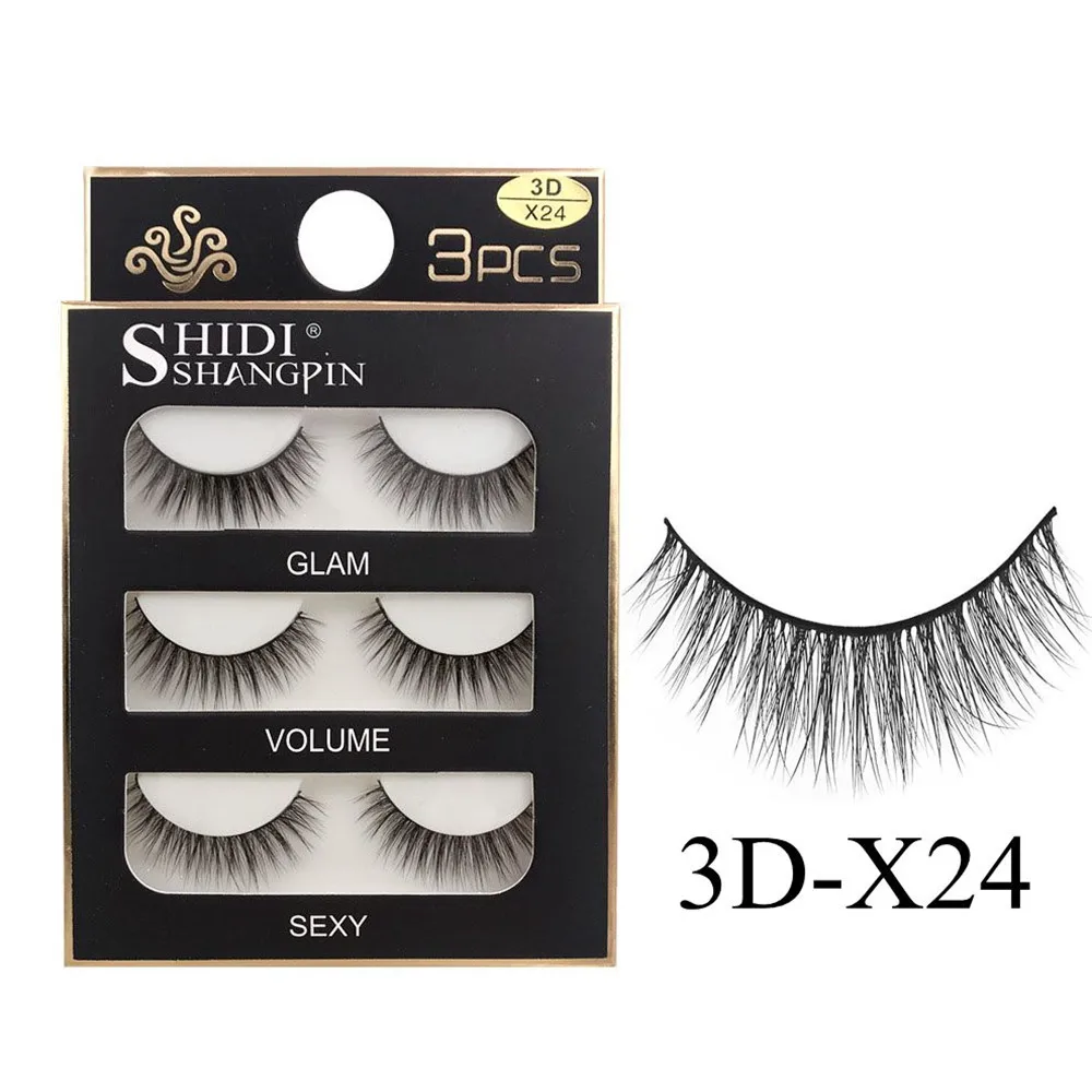 3D-X24 3 пары, настоящие норковые 3D Объемные Толстые Накладные ресницы для ежедневного наращивания, ресницы для больших глаз, косметические инструменты для макияжа, 7 видов стилей - Цвет: 3D-X24