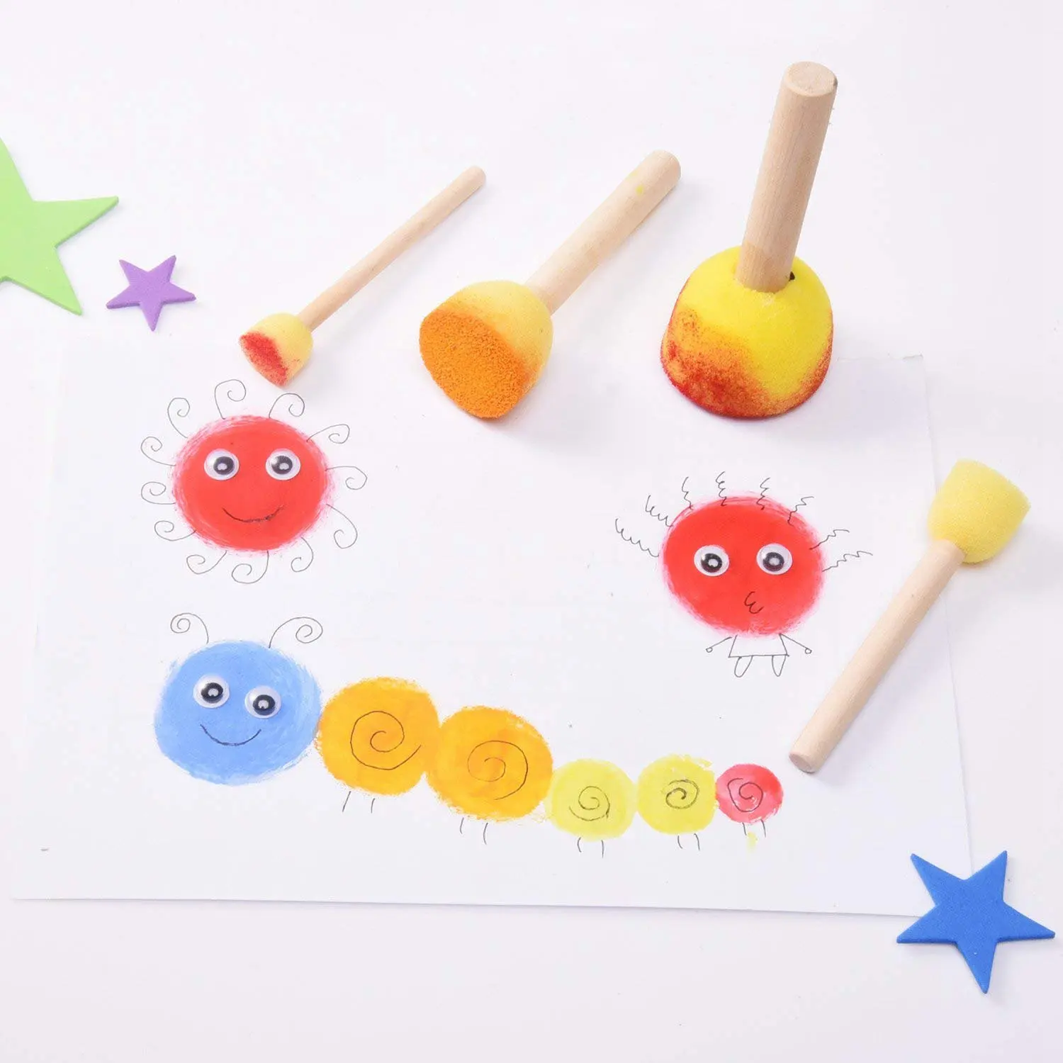 Pack of 30 Round Foam Sponge Paint Brush Set - Stencil Value 5 Different Sizes Great for Kids Arts and Crafts | Канцтовары для