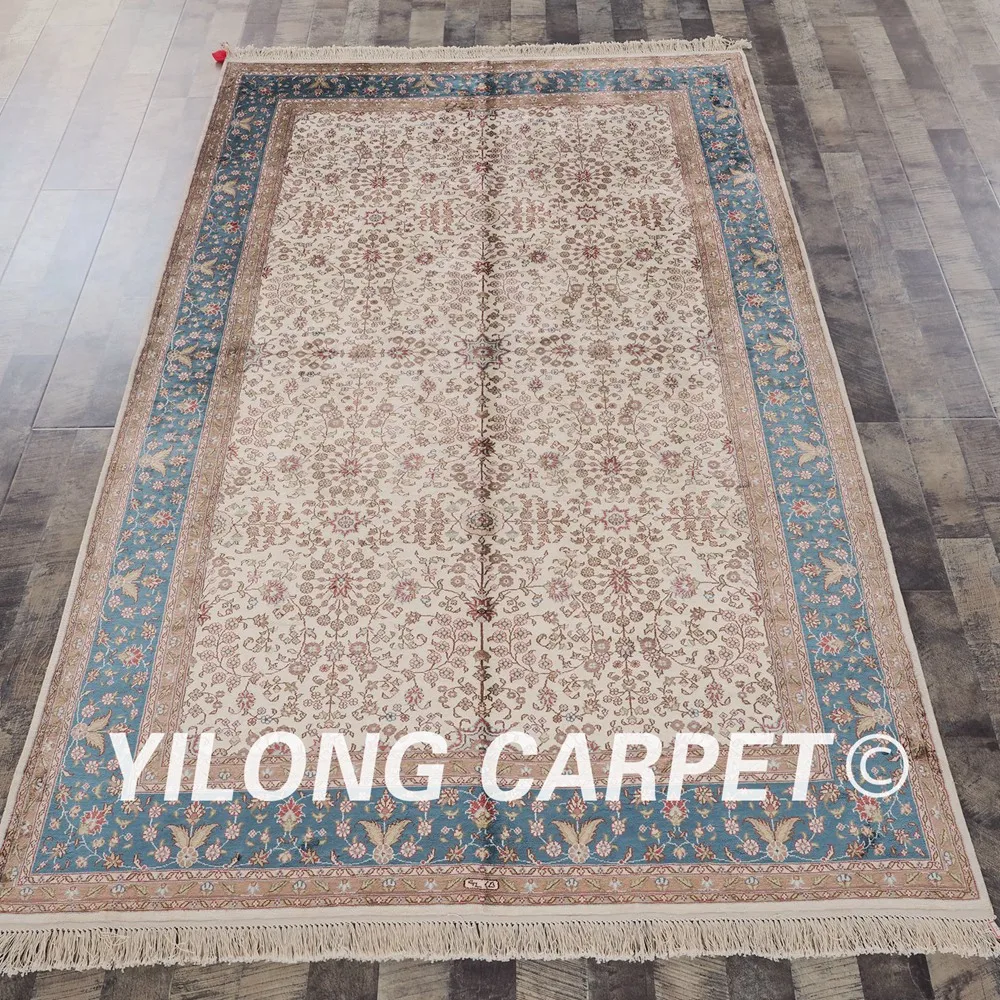 

YILONG 5 'x 8' голубое и бежевое озеро ручной работы завязанные турецкие восточные афганские шелковые ковры (LH39B5x8)